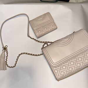 Tory Burch Fleming handbag with matching wallet nude